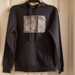 Volcom Stone Men's Navy Blue Hoodie White Waves Small Hooded Sweatshirt NWT
